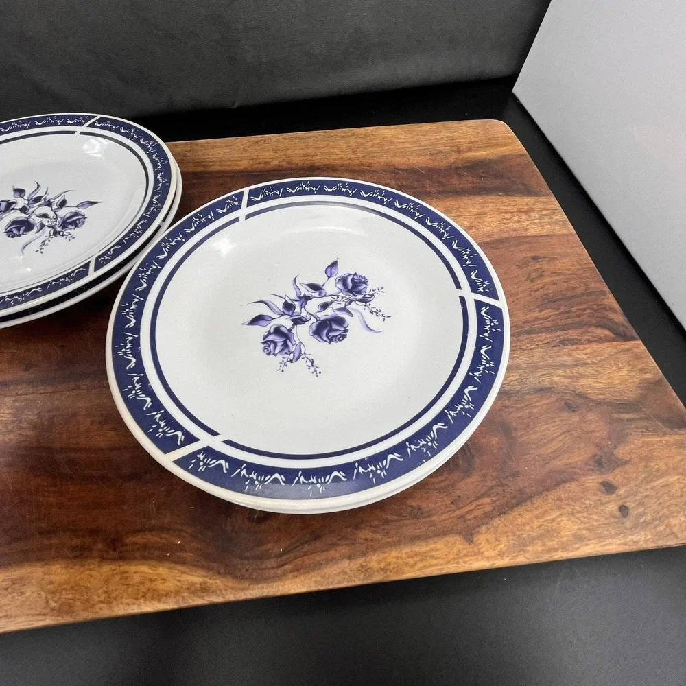 Vintage Alco Blue Rose Bread Plates:‎ Porcelain Set of 4